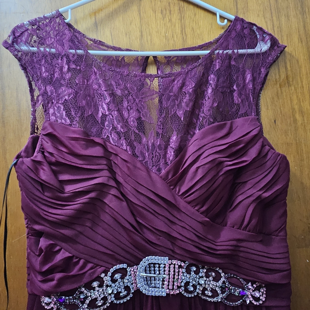 Signature by Sangria Lace and Pleated Plum Dress